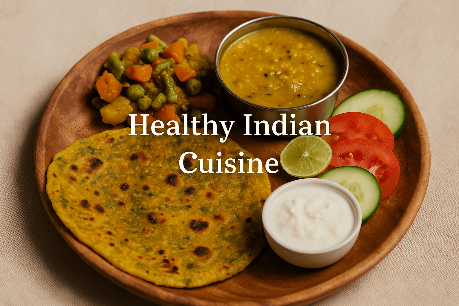 Healthy Indian thali with thepla, dal, and salad